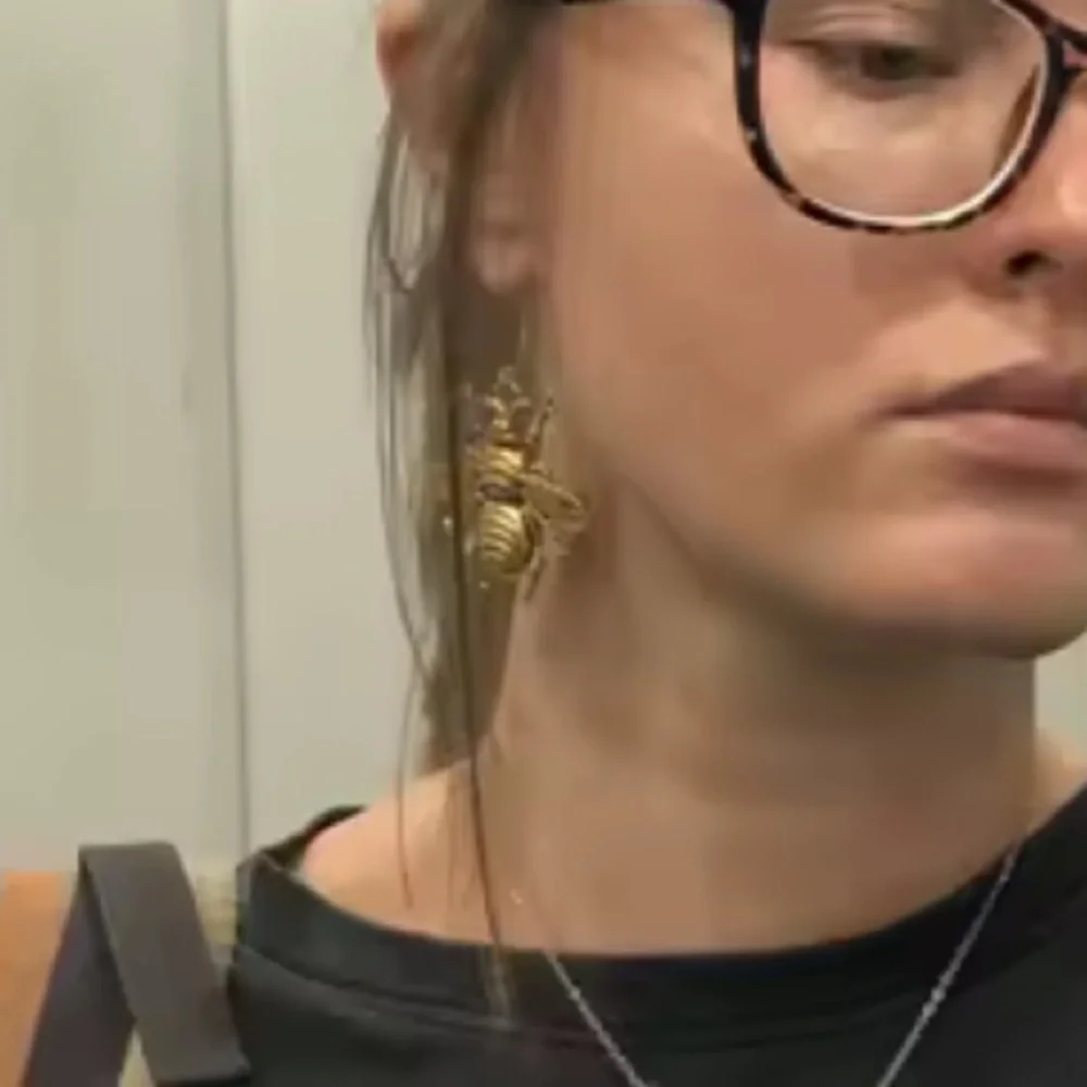 Gold Bee Dangle Earrings Unique Jewelry - Picture 8 of 11